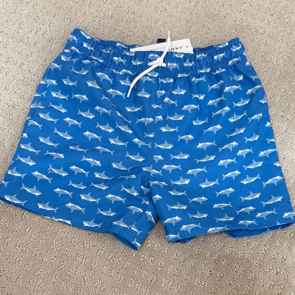 Janie and Jack Blue Shark-Print Swim Trunks